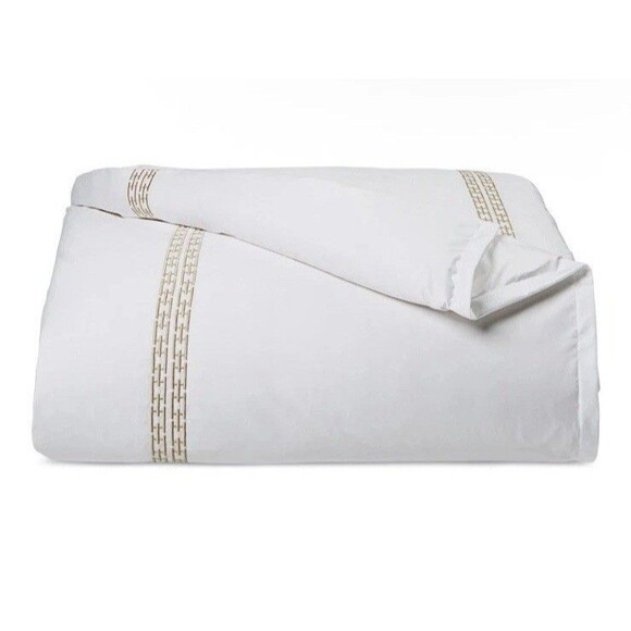 Hotel Collection Chain Link Embroidery FULL/QUEEN Duvet + 2 Shams WhiteChampagne - Picture 2 of 12